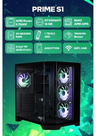 Resim Game Garaj Prime S1 R5-7500F 32 GB 1 TB SSD 16 GB RTX5060Ti Free Dos Oyuncu OEM Paket 