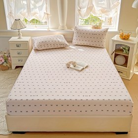 Resim 3 Adet Yay Baskılı Yumuşak Kumaş, Derin Cep Tasarımlı 360 Derece Sarılabilen Yatak Koruyucu ile Uyumlu Çarşaf Seti, Yurtlar, Yatak Odaları, Misafir Odaları vb. İçin Uygun - 1Uyumlu Çarşaf + 2 Yastık Kılıfı 