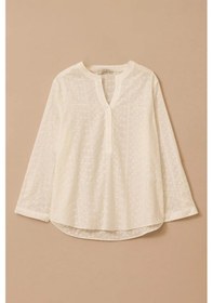 Resim Kadın Büyük Beden Hakim Yaka Düğme Detaylı Bluz - Beyaz Beyaz 