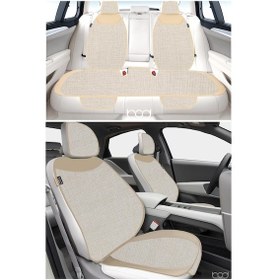 Resim Bod Keten Terletmez Oto Koltuk Minderi Seti Koltuk Koruma Kılıfı Yalı Serisi Ön Arka Set Bej 