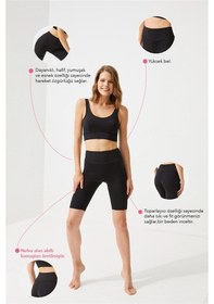 Resim Siyah Yüksek Bel Toparlayıcı Kadın Bisikletçi Şort Tayt 