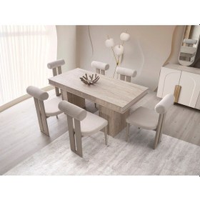 Resim Vizon Mdf Masa + 6 Sandalye Aytaşı 