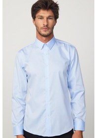 Resim Tudors Slim Fit Non Iron Beyaz Mavi Erkek Gömlek-29754-mavi Mavi 