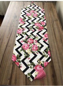 Resim Zigzag Üzerine Gül Desenli Runner Çok Renkli 