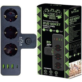 Resim Ironstar 3 Soketli 3xusb+type-c Çocuk Ve Termal Korumalı Anahtarlı Priz kablosuz 