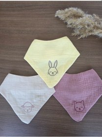 Resim Venedy S Sleepy Bunny,lamb,kitty 3lü Nakışlı Müslin Bandana Önlük Seti Çok Renkli 
