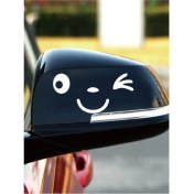 Resim Sevimli Gülen Ikonometre Oto Dikiz Aynası Sticker Beyaz 15*14 cm 