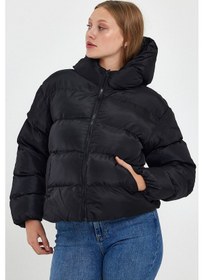 Resim Alisse Kadın Siyah Kapüşonlu Şişme Mont Kaban Siyah 