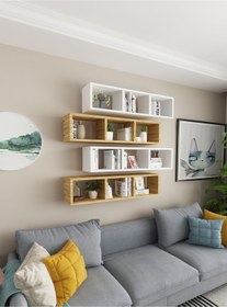 Resim Dekormer Design Duvar Rafı Yatay Kitaplık Mobilya Hediye Rafı Beyaz Atlantik Çam 4 Lü Takım 