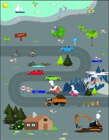 Resim Arabalı Çocuk Oyun Halısı Dekhera C6063-1 - 140X300 / Deri Taban 