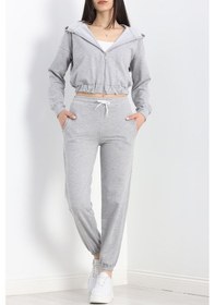 Resim Fermuarlı Crop Eşofman Takımı Gri 