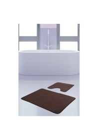 Resim Unicolor Düz Kahve 2'li Banyo Paspası Halısı Seti Kaymaz Deri Tab Kahverengi 