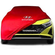 Resim ULTRASHOP Hyundai İ20 3 (2020 - ) Kırmızı Kumaş Araba Branda Logolu Kumaş Araba Brandası Penye Oto Branda 