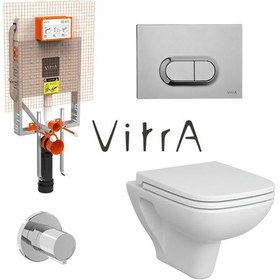 Resim Vitra S20 Kanallı Beyaz Asma Klozet 5505l003-0868, Vitra Gömme Rezervuar Set 768-1851 Beyaz 