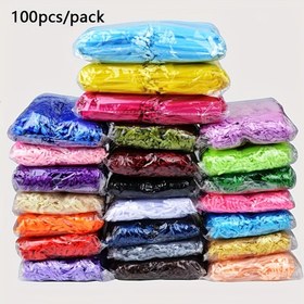 Resim 100 adet 9x12 cm / 3,5x4,7 inç Çok Renkli İpli Kozmetik İnci İpi Çantaları Yeniden Kullanılabilir Jüt Hediye Cilt Bakımı Ambalajı Noel Parti Hediyelik Torbaları 