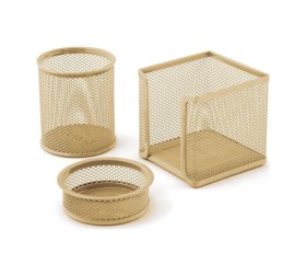 Resim Perfore A Üstü Metal Üçlü Set Kalemlik Ataşlık Küp Blok Desk Organizer Gold 