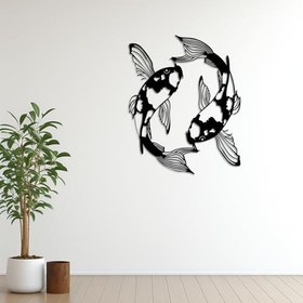 Resim ROMIA Modern Koi Balık Metal Duvar Sanatı, Siyah, Japon Esintili Ev Dekoru, İç Mekan Duvar Heykeli (20"X16" 750X40CM) 