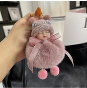 Resim Pembe Sevimli Rex Tavşan Saç Uyuyan Bebek Araba Anahtarlık Kolye Net Kırmızı Peluş Bebek Çanta Kürk Kolye 