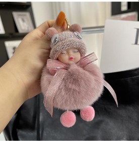 Resim Pembe Sevimli Rex Tavşan Saç Uyuyan Bebek Araba Anahtarlık Kolye Net Kırmızı Peluş Bebek Çanta Kürk Kolye 