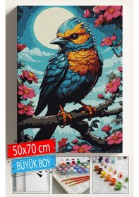 Resim Sayılarla Boyama Seti Numaralı Tuval Fırça Boya Dahil Kasnaklı Set 50x70 Cm - Çiçekli Kuş 