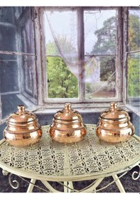 Resim Üçlü Dövülmüş Bakır Baharatlık Bakır 