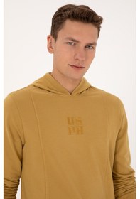 Resim U.S. Polo Assn. Erkek Regular Fit Kapüşonlu Yıkamalı Hardal İnce Sweatshirt 50315493-VR151 
