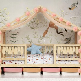 Resim Woodland Montessori House Floor Bed with Storage Space - US Queen / Option 12 