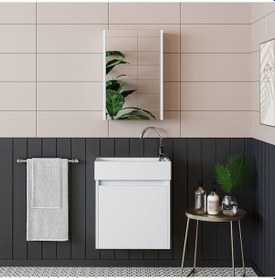 Resim Roomart Ayaksız Tek Kapaklı Lavabolu Mat Beyaz 50 Cm Banyo Dolabı Mat Beyaz 