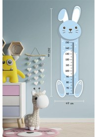 Resim MSticker Sevimli Açık Mavi Tavşan Çocuk Bebek Odası Boy Cetveli(47X163Cm) 