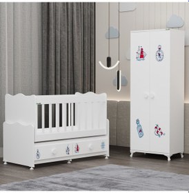 Resim Elegant Beşik Ve Yıldız 2 Kapaklı Dolap - Denizci Beyaz 