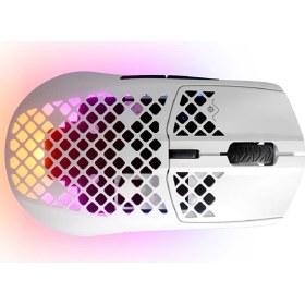 Resim Steelseries Snow Kablosuz Gaming Mouse 200 Saatlik Batarya Süresi Air Optik Sensör Ultra Hafif Gaming Mouse 68GR Beyaz 
