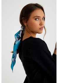Resim Beyaz Bandana Fular Saten Kumaş Çiçek Desenli 1014 42 Beyaz 