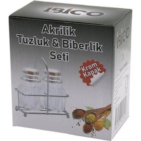 Resim 2pcs Krom Kapak Akrilik Tuzluk - Biberlik - Baharatlık Metal Standlı Kare - Köşeli 5468 Çok Renkli 