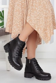 Resim SOFT FASHION Kadın Siyah Hakiki Gerçek Deri Günlük Şık Kışlık Yeni Moda Rahat Bot - Topuk 4 Cm 