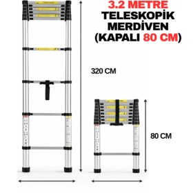 Resim Bert Teleskopik Merdiven 3,2 M 11 Basamak - Alüminyum, Katlanır, Portatif 