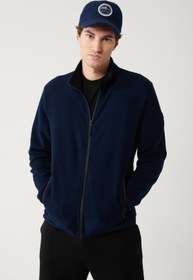 Resim Avva Erkek Lacivert Dik Yaka Soğuğa Dayanıklı Fermuarlı Polar Sweatshirt E001069 