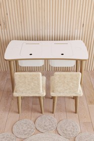 Resim Fahrettin Küçük Montessori Çocuk Masası Oyun Masası Aktivite Masası Çalışma Masası - 2 Adet Welsoft Sandalyeli 