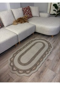 Resim Mavaux Sarmaşık Model Oval Hasır Görünümlü Jüt Kilim Paspas Halı Taş 