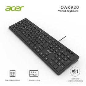 Resim Acer Oak920 Q Usb Siyah 1.8Mt Kablolu Klavye-Tek Tuş Hesap Makinelı (Sessiz Tuş) 