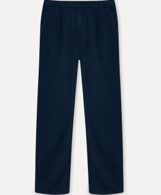 Resim Mudo Erkek Lacivert Loose Fit Keten Karışımlı Pantolon 