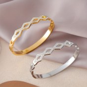 Resim Parlak Taşlı Şık Paslanmaz Çelik Bilezik - Boş Prizma Tasarımı, Hediye ve Tatiller İçin Mükemmel 