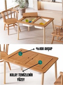 Resim Montessori Çift Hazneli 2 Sandalyeli Aktivite Masası Remy Ahşap 
