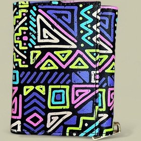 Resim Geometrik Desenli Mini Cüzdan, Fermuarlı, Çok Renkli, Siyah İç Astar, Kartlık Ve Kimlik Bölmeli Çok Renkli 