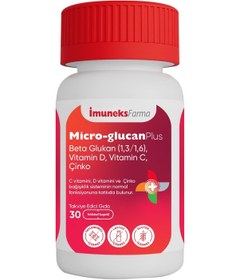 Resim İmuneks Farma Mikro-Glucan Plus Beta Glukan (1,3/1,6), Vitamin D, C ve Çinko İçeren Takviye Edici Gıda 30 Kapsül 