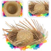 Resim Natural Renkli Püsküllü Örme Hasır Hawaii Şapka 