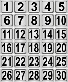 Resim Metal Kapı,masa,dolap Numarası 10cmX10cm 30 Adet (1..30) Gümüş Renk Metal 