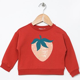 Resim Mammaramma Kiremit Kız Bebek Bisiklet Yaka Düşük Omuz Oversize Baskılı Sweatshirt 22FWG-13 