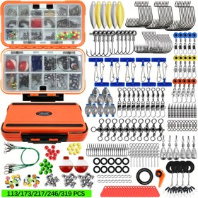Resim 113/173/217/246/319 Parça Balıkçılık Takımı, Kancalar, Boncuklar, Ağırlıklar ve Dönerler Dahil Olmak Üzere Tatlısu ve Tuzlu Su Kullanım İçin Balıkçılık Ekipman Seti 