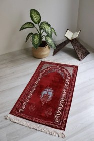 Resim Çeyizlik Astarlı Lüks Seccade Hediyelik S1019 Siyah Kırmızı 