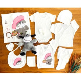 Resim Neşeli Bebekler Oyuncak Hediyeli İnek Nakışlı 11 Parça Hastane Çıkışı Seti Çok Renkli 